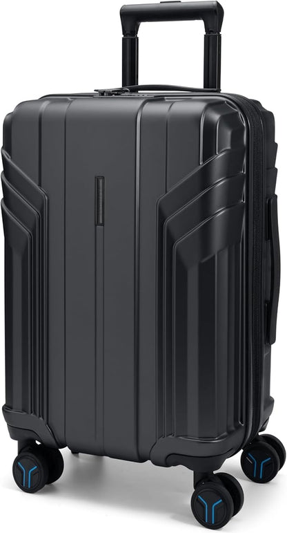 BAGSMART Expandable Carry On Luggage 22x14x9 Airline Approved, 1OO% PC Lightweight Hard Shell Suitcase, 20 Inch Travel Luggage with Spinner Wheels, Waterproof Rolling Suitcase, Black