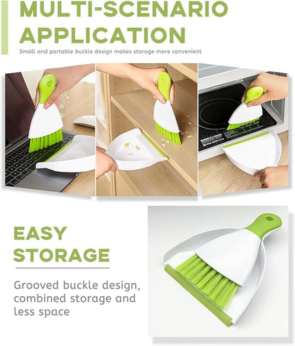 Dust pan Broom Brush Dustpan - Small Broom and Dustpan Set, Mini Broom and Dust pan, Small Dustpans and Brush Set for Home Cleaning,Sofa, Desk, Guinea Pig Cage, Cat Litter etc.（Green）