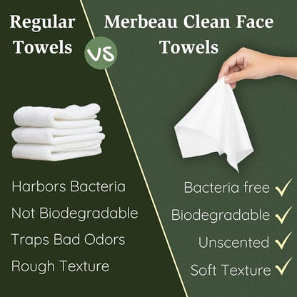 Clean Facial Towels for Sensitive Skin, 100% USDA Biobased Face Towels, 50 Count, Ultra Soft, Makeup Remover Dry Wipes, Viscose
