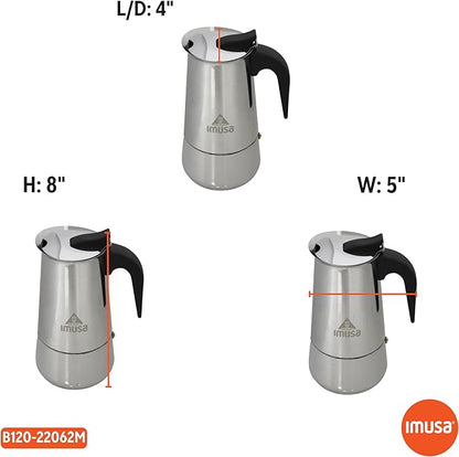 IMUSA USA B120-22062M Stainless Steel Stovetop Espresso Coffeemaker 6-Cup, Silver