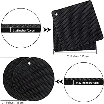 Joyhalo Trivets for Hot Dishes - Hot Pads for Kitchen, Silicone Pot Holders for Hot Pots and Pans, Silicone Mats for Kitchen Countertops, Table, Flexible Easy to Wash and Dry, Black
