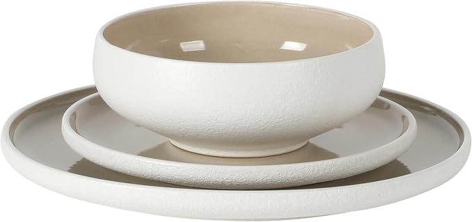 Gibson Elite Pacifco Beach Plates and Bowls Sets, 12-Piece Stoneware Dinnerware