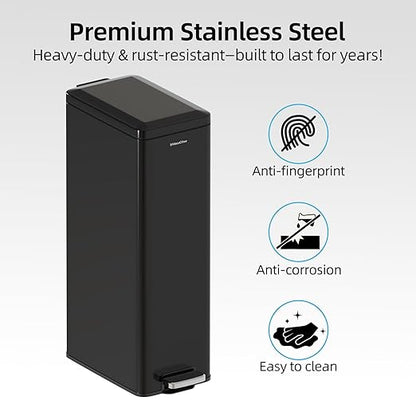 Soft-Close Trash Can with lid，8 Gallon/30L Anti-Fingerprint Stainless Steel Garbage Can with Foot Pedal for Kitchen