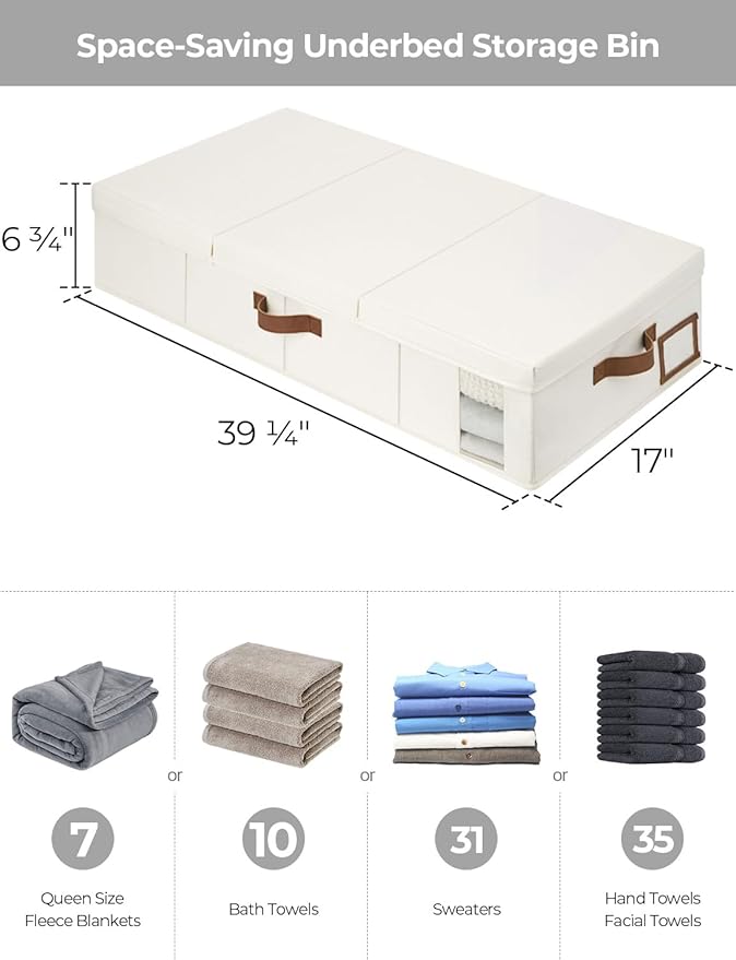StorageWorks 2-Pack Jumbo Under Bed Storage Bins with Lids, Underbed Storage Containers with Handles and Label Holder, Closet Organizer for Clothes, Blankets, Sweater