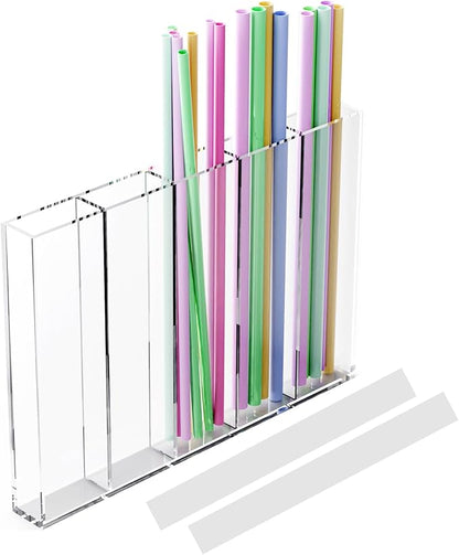 Straw Holder for Cabinet Door, Clear Acrylic Straw Holder Fits Different Lengths, Fully Enclosed Design for Neat Cabinet Organization