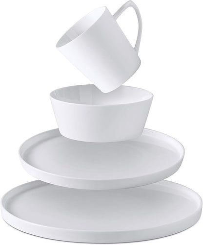 Bone China Cone Shape, Elegance White 16pc Dinnerware Set