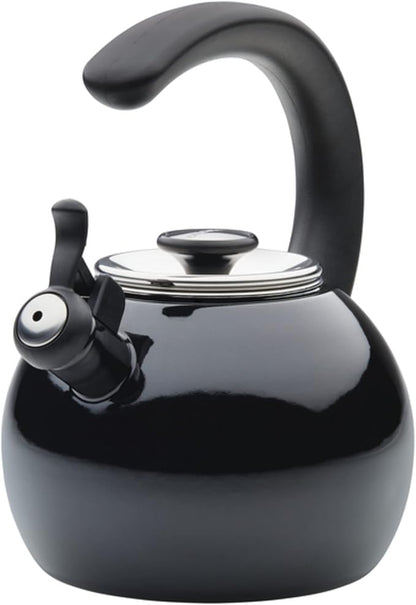 Circulon Enamel on Steel Whistling Teakettle/Teapot With Flip-Up Spout, 2 Quart - Black