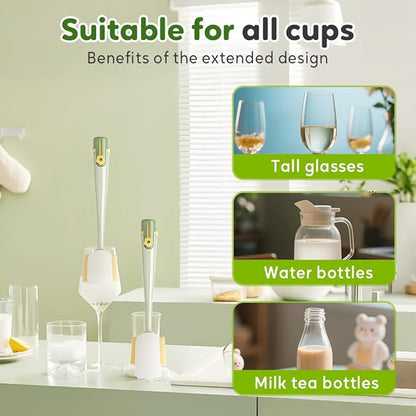 5-in-1 Bottle Cleaning Brush Set, Multifunctional Household Cleaning Kit with Long Flexible Scrubber,for Narrow Mugs, Stainless Steel Cups, Baby Bottles and Tumbler (Green, 2 pcs)