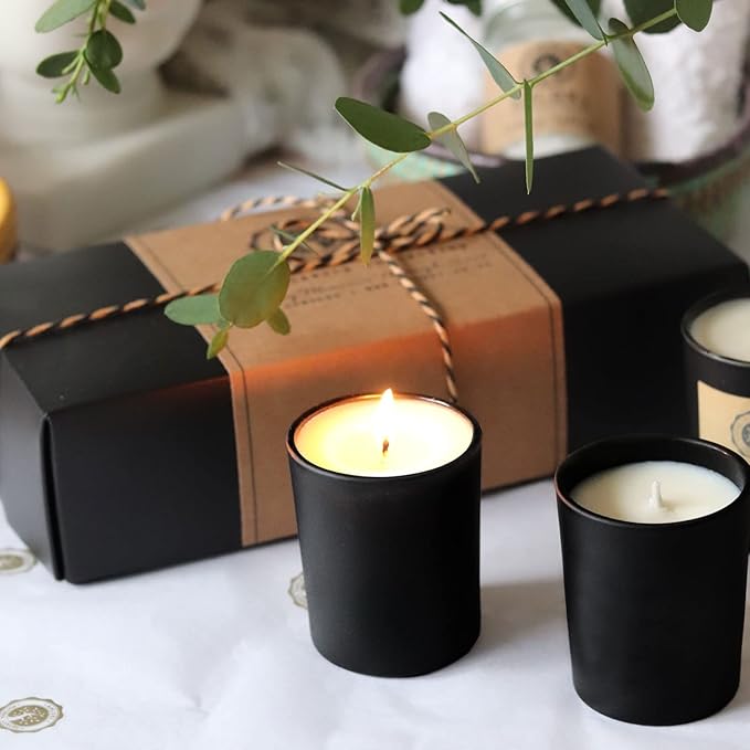 Thick Candle Jars for Making Candles 12 Pcs, 7 OZ Empty Jars with Wood Lids for Candle Making, Sample Container, Matte Black