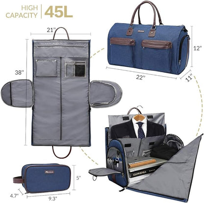 Convertible Garment Bag with Toiletry Bag, Modoker Carry on Garment Duffel Bag for Men Women - 2 in 1 Hanging Suitcase Suit Travel Bags, Blue