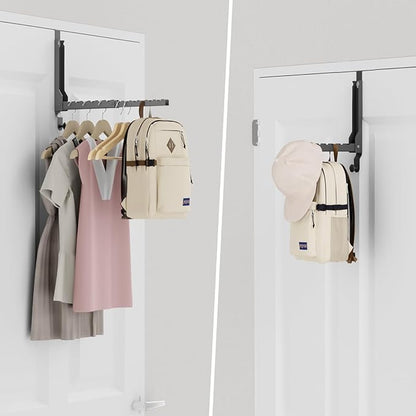 BAKON Over The Door Hangers, Over Door Hooks for Hanging, Small Space Dual Folding Portable Over Door Clothes Hanger for Clothes, Hats, Bags and Towels (1Pack,Black(Update))