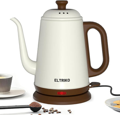 Gooseneck Electric Kettle, 1L Water Boiler, Pour Over Coffee & Tea, 1000W Fast Heating, Stainless Steel, Auto Shut-Off & Boil-Dry Protection, BPA-Free (White)