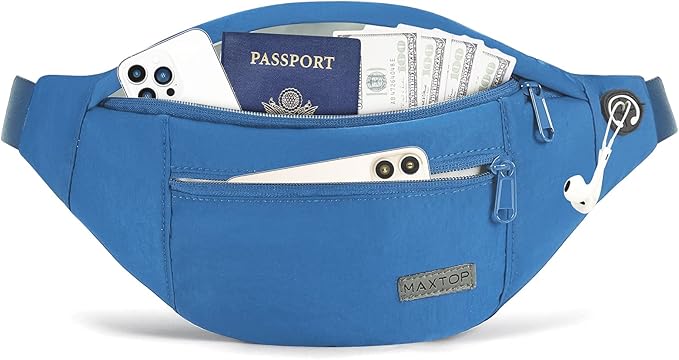 MAXTOP Large Crossbody Fanny Pack with 4-Zipper Pockets,Gifts for Enjoy Sports Festival Workout Traveling Running Casual Hands-Free Wallets Waist Pack Phone Bag Carrying All Phones