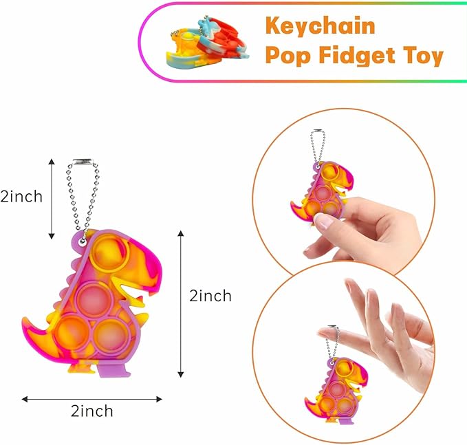 Dinosaur Pop Fidget Toys Bulk Its 30 Pack Dinosaur Party Favors for Kids 4-8 8-12 Mini Dino Pop Keychain It Fidget Toy Fidgets for Classroom Prizes Student Carnival Birthday Goodie Bag Stuffers Filler