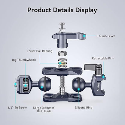 SmallRig Articulating Magic Arm with NATO Clamp and 1/4"-20 Screw (with Retractable Pins), 360 Degree Rotation, Max Load of 12 Ib Magic Arm for Field Monitor, Camera and Lights 3875