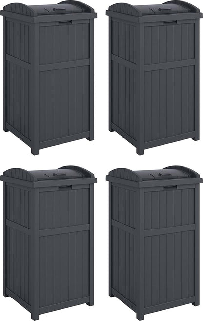 Suncast 4 Pack Outdoor Waste Bin Trash Hideaway Container with Latching Lid, 33 Gallon Capacity