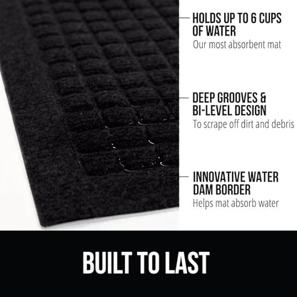 GORILLA GRIP Front Door Mat, 47x35, Indoor Outdoor Ultra Absorbent HydroAbsorb Doormat, Absorbs Up to 6 Cups of Water, Stain and Fade Resistant, Rubber Backing Doormats, Captures Dirt, Black