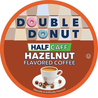 Double Donut Coffee Hazelnut Half Caff Coffee Pods, Single Serve Flavored Half Caffeine Coffee Pods For Keurig K Cup Brewers, Medium Roast, 20 Count (Pack of 2)