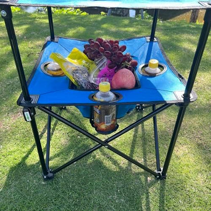 Portable Folding Camping Table With Cup Holders, 2-Tier Outdoor Table