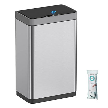 Mbillion Automatic Trash Can - 15 Gallon Motion Sensor Stainless Steel Smart Trash Can with Lid - Rectangular Touchless Garbage Can for Kitchen, Bedroom, Home Office - Silver