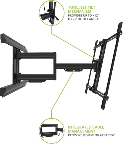 Kanto PMX800 Pro Series Full Motion Articulating TV Wall Mount for 55" - 120" TVs | Adjustable Horizontal Offset | Integrated Cable Management | Toolless Tilt | Extra Large Screen Support