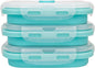 CCyanzi 3piece Collapsible Food Storage Containers with Lids, Silicone Lunch Container, Microwave & Freezer Safe, Space Saving for Kitchen Cabinet and Camping Backpack,(blue)