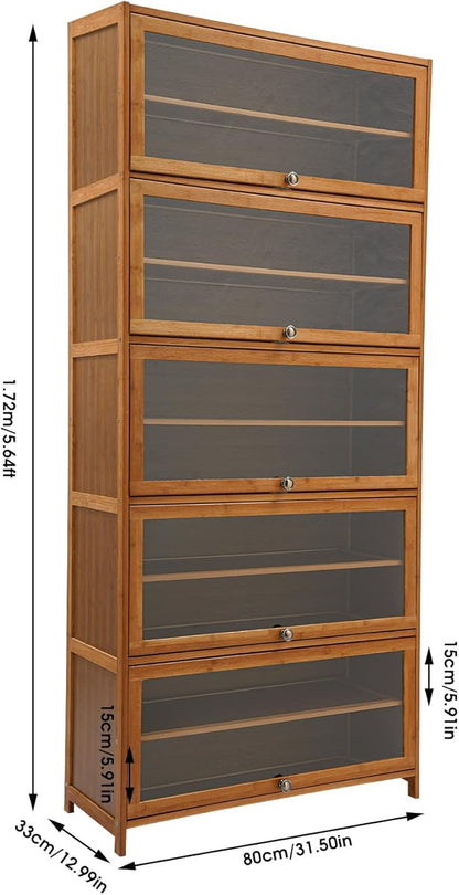 11Tier Bamboo Shoe Cabinet Shoe Storage Cabinet with Doors Freestanding Bamboo Shoe Rack Organizer with Shelves Tall Shoe Cabinet with Clear Doors for Entryway, Hallway, Closet, Living Room