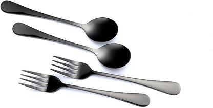 24 Pcs Balck Silverware Set for 4, Food-Grade Stainless Steel Flatware Set,Mirror Polished Cutlery Utensil Set, Include Steak Knife Fork and Spoo, Dishwasher Safe