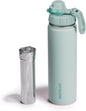 Vesmoon Vessence 24 Oz Stainless Steel Tea Infuser Bottle for Loose Leaf Tea, Water, Herbs, Fruits - Triple Layered Insulated, Leak Proof Bottle with Lid and Clip Handle - 24 Hours Hot/Cold