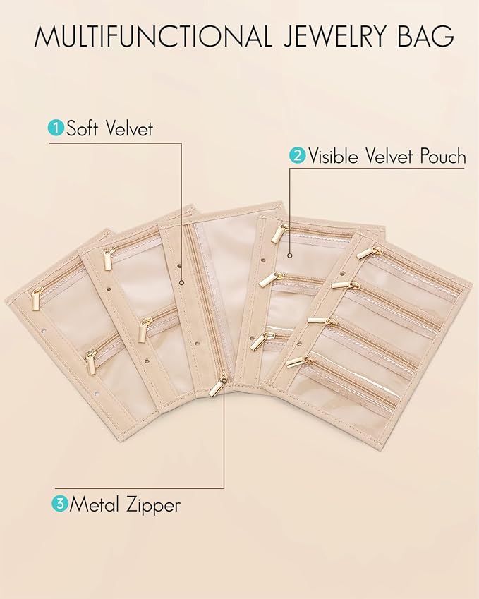 Vlando Jewelry Box for Girls Women,5 Pcs Jewelry Bags,Display Portability Jewelry Pouch Storage for Gem Diamond Necklaces Rings Earrings Bracelets