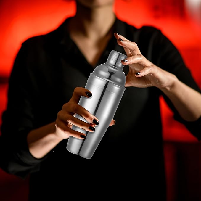 Nitial 6 Pcs Bar Cocktail Shaker Professional Stainless Steel Martini Drink Mixer with Built-in Strainer for Bartending No Leaks Boston Shaker for Bar Party Drink Mixing Tool(25 oz,Silver)