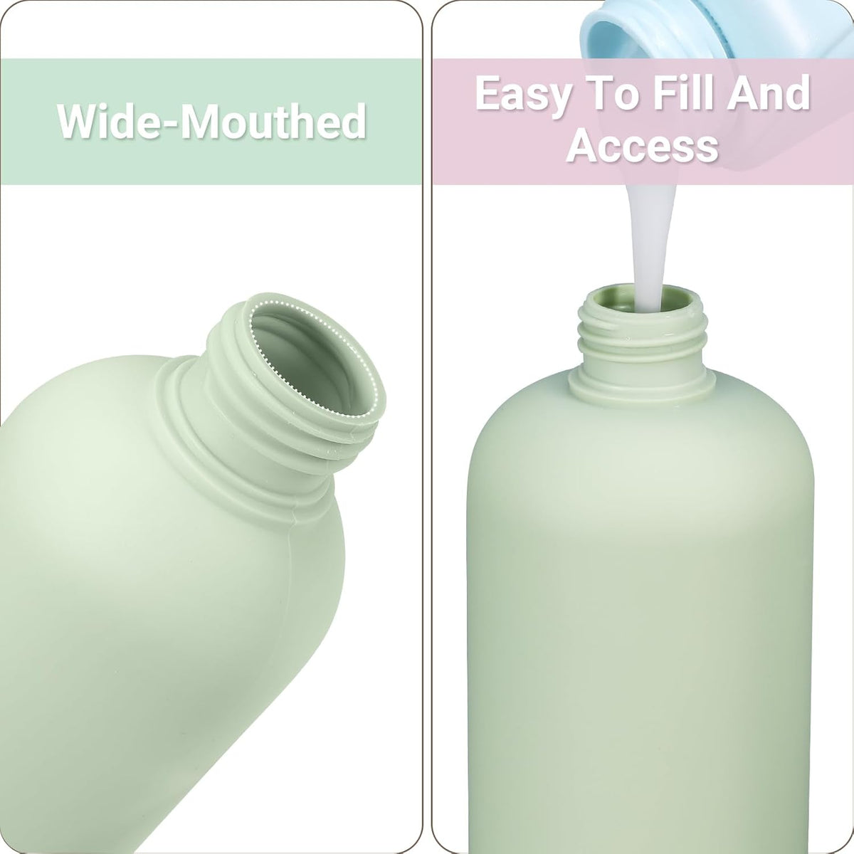 ASEVAT 10oz 4Pcs Green Plastic Refillable Travel Shampoo and Conditioner Bottles Plastic Refillable Travel Shampoo Bottles with Flip Cap Shampoo and Conditioner Dispenser