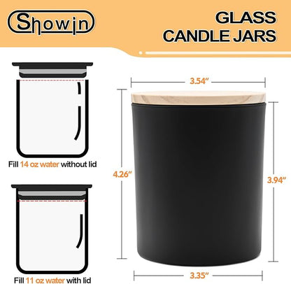 14 OZ Thick Candle Jars for Making Candles 12 Pcs, 3 Wick Empty Jars with Wood Lids for Candle Making, Sample Container,Matte Black