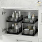 2 Pack 2 Tire Under Sink Organizer, Bathroom Organizers and Storage,Cabinet Drawers Bins, Pull-Out Organization with Track for Pantry, Kitchen,Fridge,Vanity Countertop (Black Clear