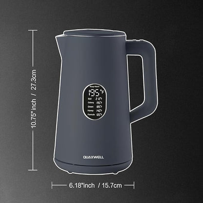 1.5L Electric Kettle Stainless Steel, Double Wall Cool Touch Teapot, Fast Boil,5 Temperature Control, LED Display, Auto Shut-Off, BPA-Free,Keep Warm Function, Ideal for Tea & Coffee,Gray