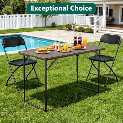 2 Pack Folding Table, 4FT Foldable Picnic Table with Adjustable Height, Heavy Duty Fold-in-Half Portable Table for Weddings, Camping, RV Travel, Parties, BBQs, Easy to Fold and Store, Khaki