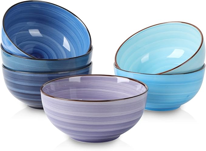 Selamica Ceramic 24 Oz Cereal Bowls Set, Deep Soup Bowls, 5.9 Inch Porcelain Kitchen Bowls for Pasta Salad Dessert Oatmeal Ramen, Microwave Dishwasher Safe, Set of 6, Gradient Blue
