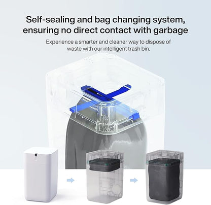 Airdeer Automatic Trash Can, 4 Gallon Self Sealing and Self-Changing Smart Trash Can, Motion Sensor, Touchless Garbage can with lid for Kitchen Bathroom Bedroom Office, 6 Refill Rings(A1, White)