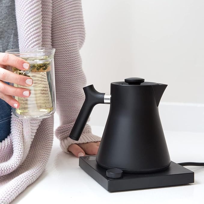 Fellow Corvo EKG Electric Tea Kettle - Electric Pour Over Coffee and Tea Pot - Quick Heating Electric Kettles for Boiling Water - Temperature Control and Built-In Brew Timer-Matte Black-0.9 Liter