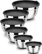 LIANYU Stainless Steel Nesting Mixing Bowls Set of 6 with Airtight Lids, Size 7, 3.5, 2.5, 2, 1.5, 1QT, Large Metal Bowls for Baking Cooking Food Storage, Non-slip Bottom, Black