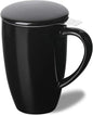 Sweejar Porcelain Tea Infuser Mug with Lid, 16 oz Teacup with Strainers for Loose Leaf Tea, Microwave and Dishwasher Safe Coffee Mug(Black)