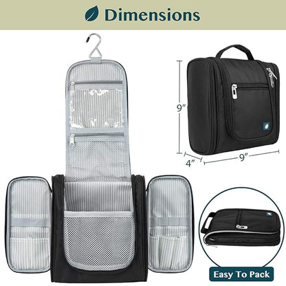PAVILIA Toiletry Bag Travel Bag for Women Men, Hanging Cosmetic Organizer, Water Resistant Makeup Bag for Accessories Toiletries, Large Travel Essentials Kit (Black)