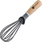 Modern Kitchen Whisk with Wooden Handle, Gray Silicone Wires, Professional Balloon Style for Mixing, Blending, Cooking, Utensil for Whisking Beating Frothing