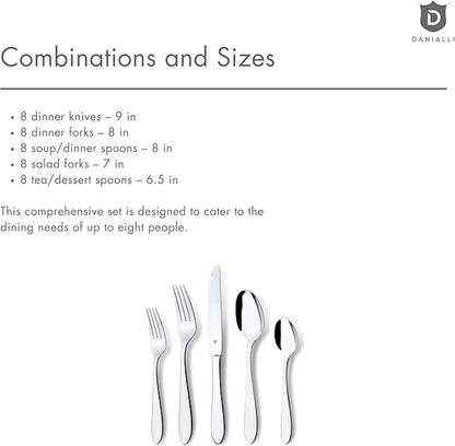 Modern Silverware Set, 18/10 Stainless Steel Flatware, Mirror Finish, Dishwasher Safe, Elegant Cutlery for Home and Dining, Built to Last (40-Piece, Razzoli)