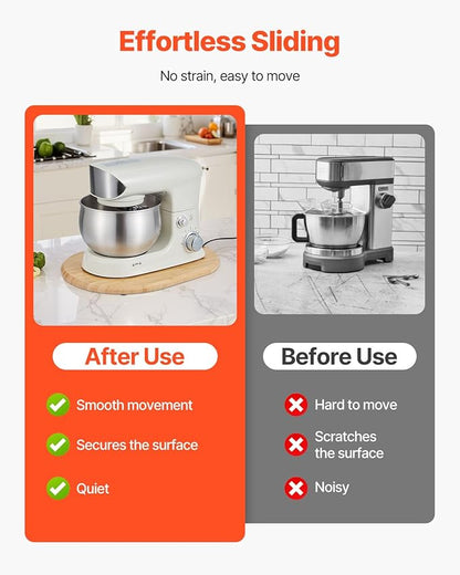 VEVOR Mixer Slider Mat for Tilt Head Kitchen Aid 5.5-8 Qt Stand Mixer, kitchenaid Mixer Slider with PTFE Feet, Kitchen Countertop Storage Accessories Moving Tray attachments (Natural Wood)