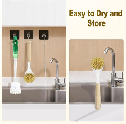 XYFuuee 5 Pack Dish Bottle Brush Set with 5-in-1 Cup Cleaning Brush, Dish Scrub Long Handle Brush with Scraper Tip, 3 Straw Cleaner Brushes for Stanley, Washing Kitchen Sink Pot Pan Water Bottle Stove