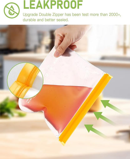 IDEATECH 12Pack Reusable Food Storage Bags Dishwasher Safe,Leakproof Gallon Freezer Bags, BPA Free Quart Sandwich Size Silicone Reusable Baggies for Marinate Meats,Travel(7Gallon 5Quart, Colored)