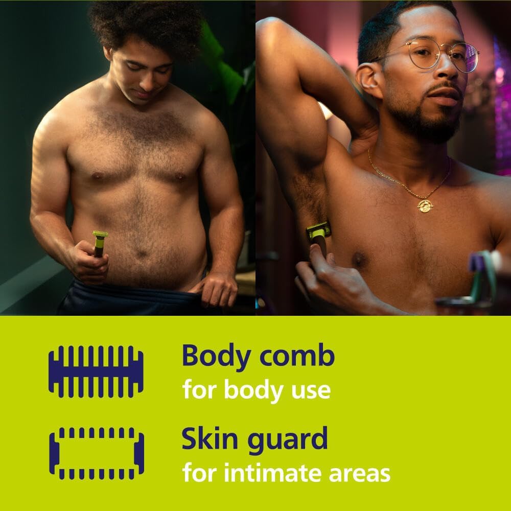 Philips Norelco OneBlade 360 with Connectivity Hybrid Face + Body, Electric Beard Trimmer, Shaver and Body Groomer with 360 Blade Tech, 1x360 Blade, 5-in-1 Comb, Body Kit, Travel Case, Model QP4631/90