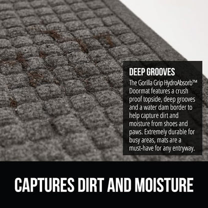 GORILLA GRIP Front Door Mat, Indoor Outdoor Ultra Absorbent HydroAbsorb Doormat, Absorbs Up to 1.7 Cups of Water, Stain and Fade Resistant, Rubber Backing Doormats, Captures Dirt, 29x17 Charcoal