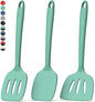 Coukre 3 Pack Silicone Spatula Set, High Heat Resistant, BPA-Free, Fish Spatula, Solid & Slotted Turner for Non-Stick Pans, Flipping Eggs, Pancakes, Fish, Burgers (3, PureAquaGreen)